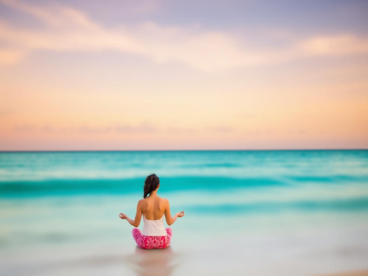 Woman meditating by the ocean